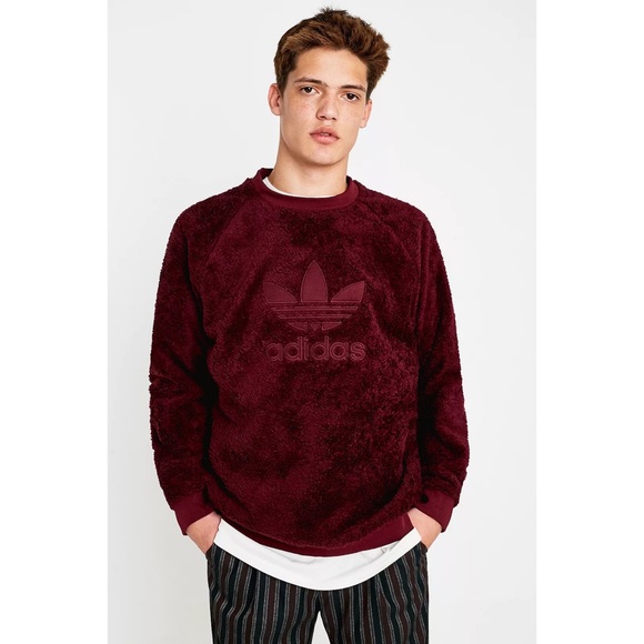adidas Other - Adidas Winterised Crewneck Fuzzy Sherpa Pullover Logo Sweatshirt Sz L